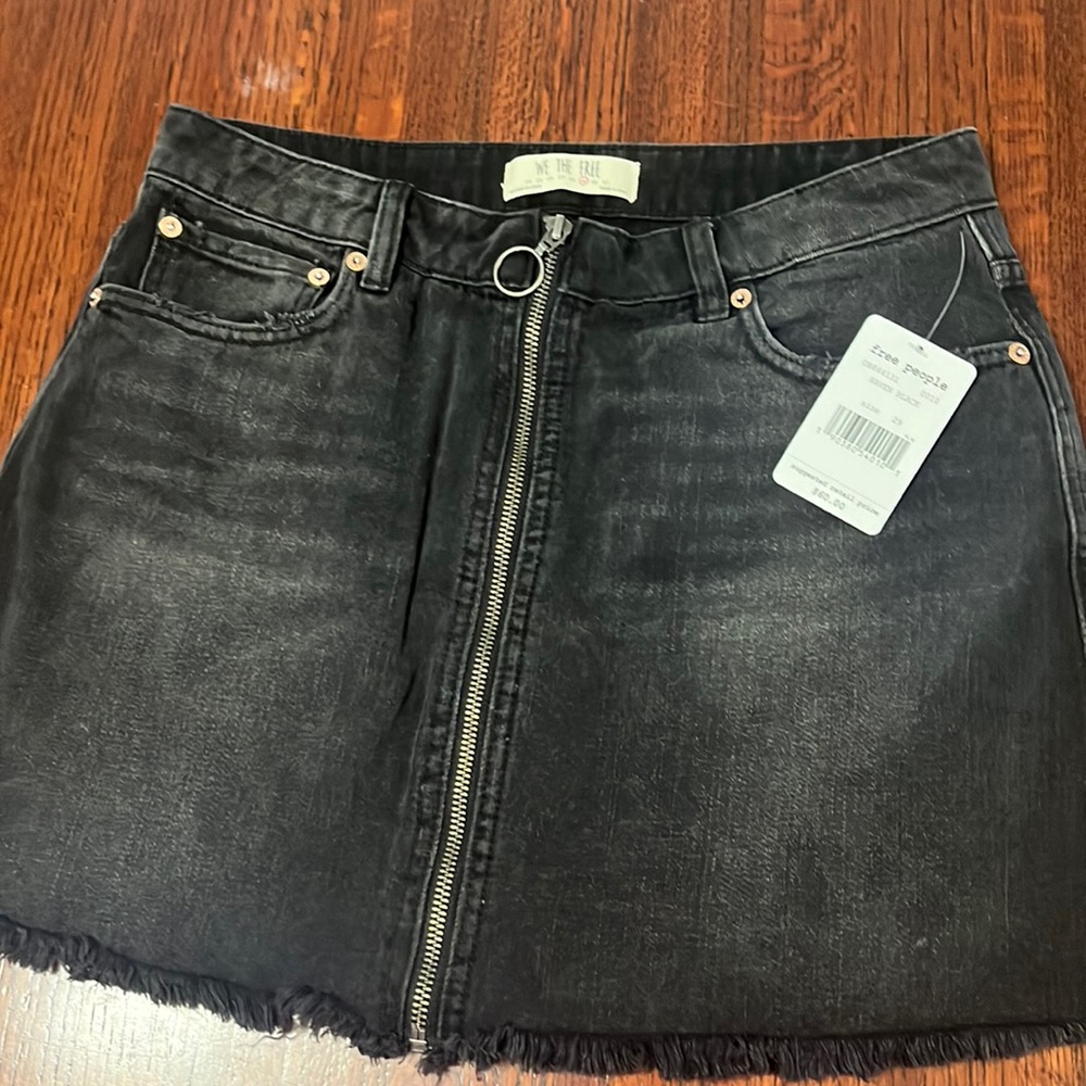 Free people denim mini skirt, black, new with tags, never worn, size 29